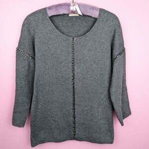 Intimissimi Gray Knit Long Sleeve Top with Metal Chain Detail